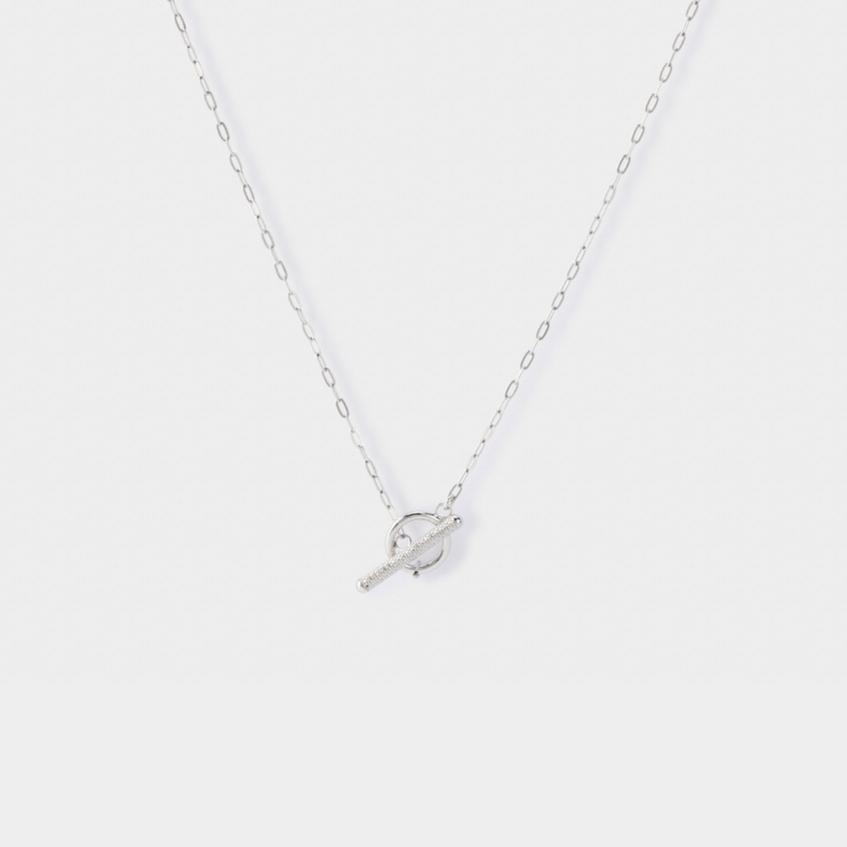 Collier fermoir T maillons ovales argent