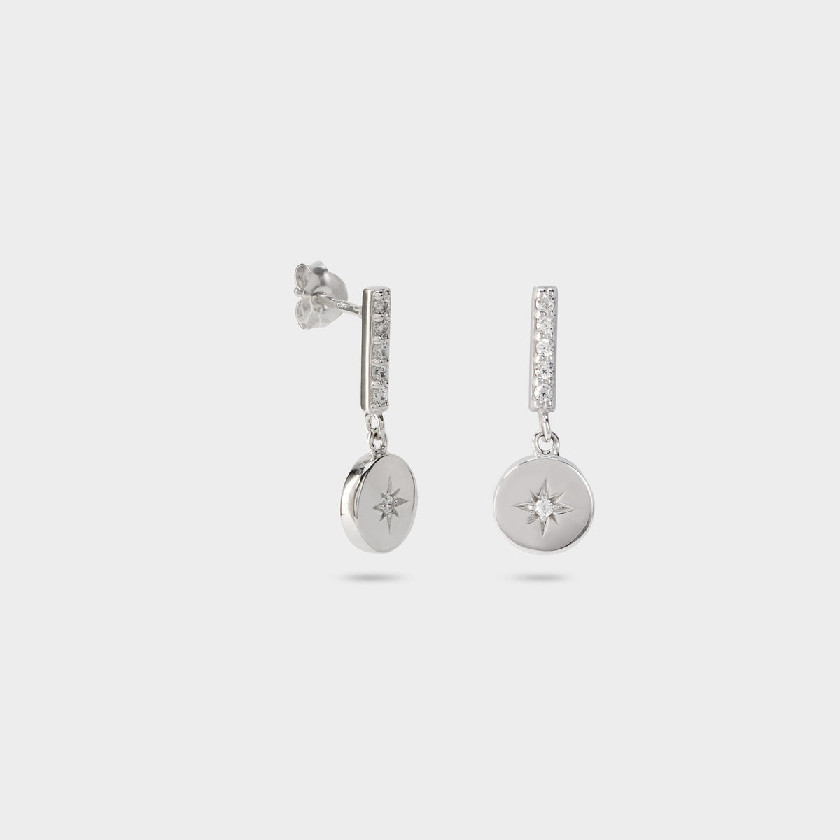 Boucles d'oreilles rose des vents tige pavée argent