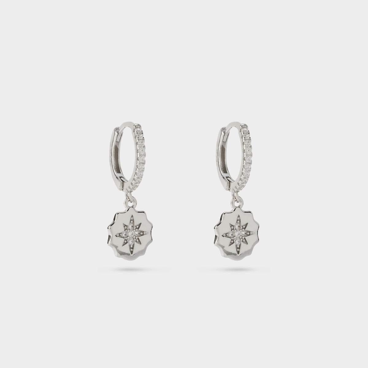Boucles d'oreilles créoles pavées rose des vents argent