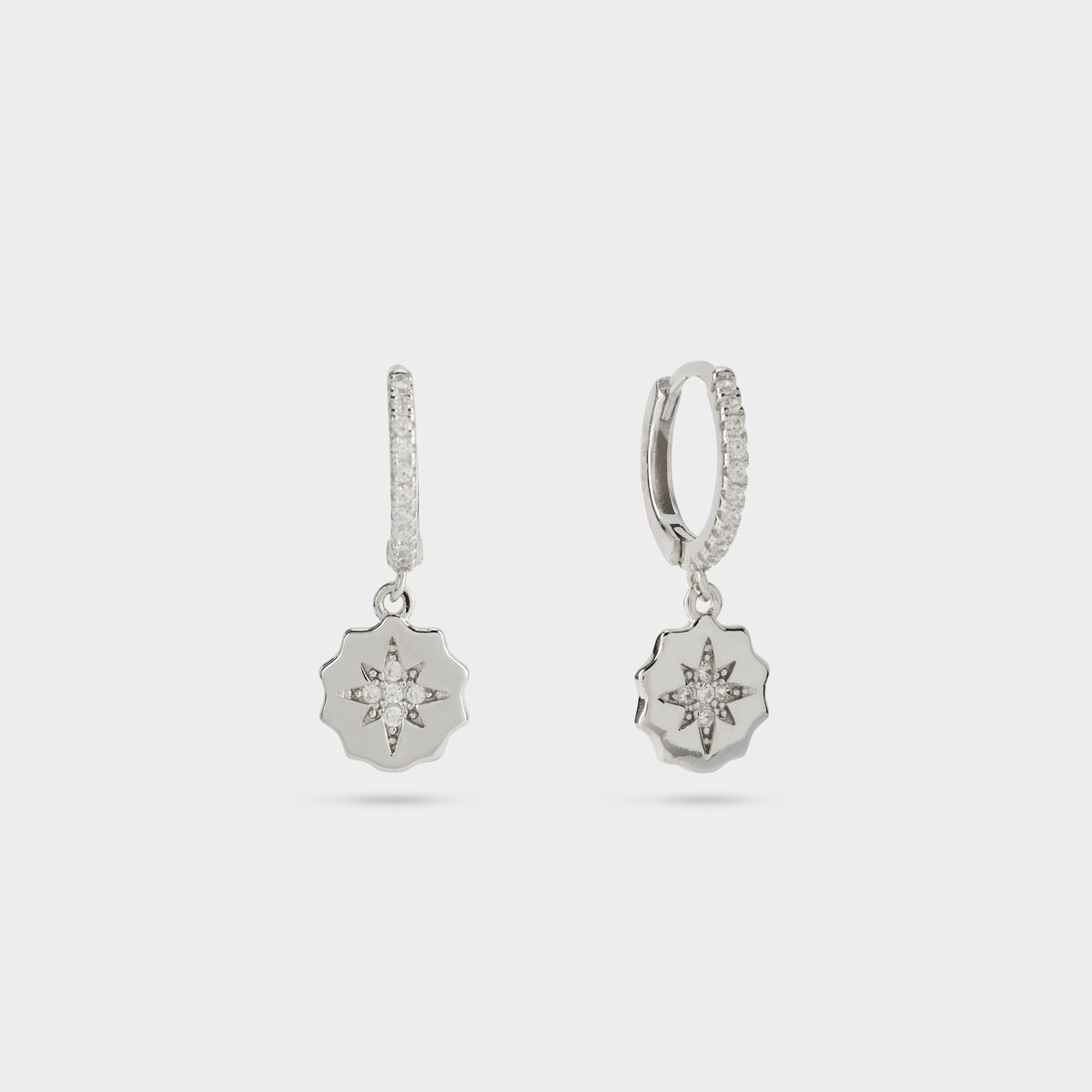 Boucles d'oreilles créoles pavées rose des vents argent