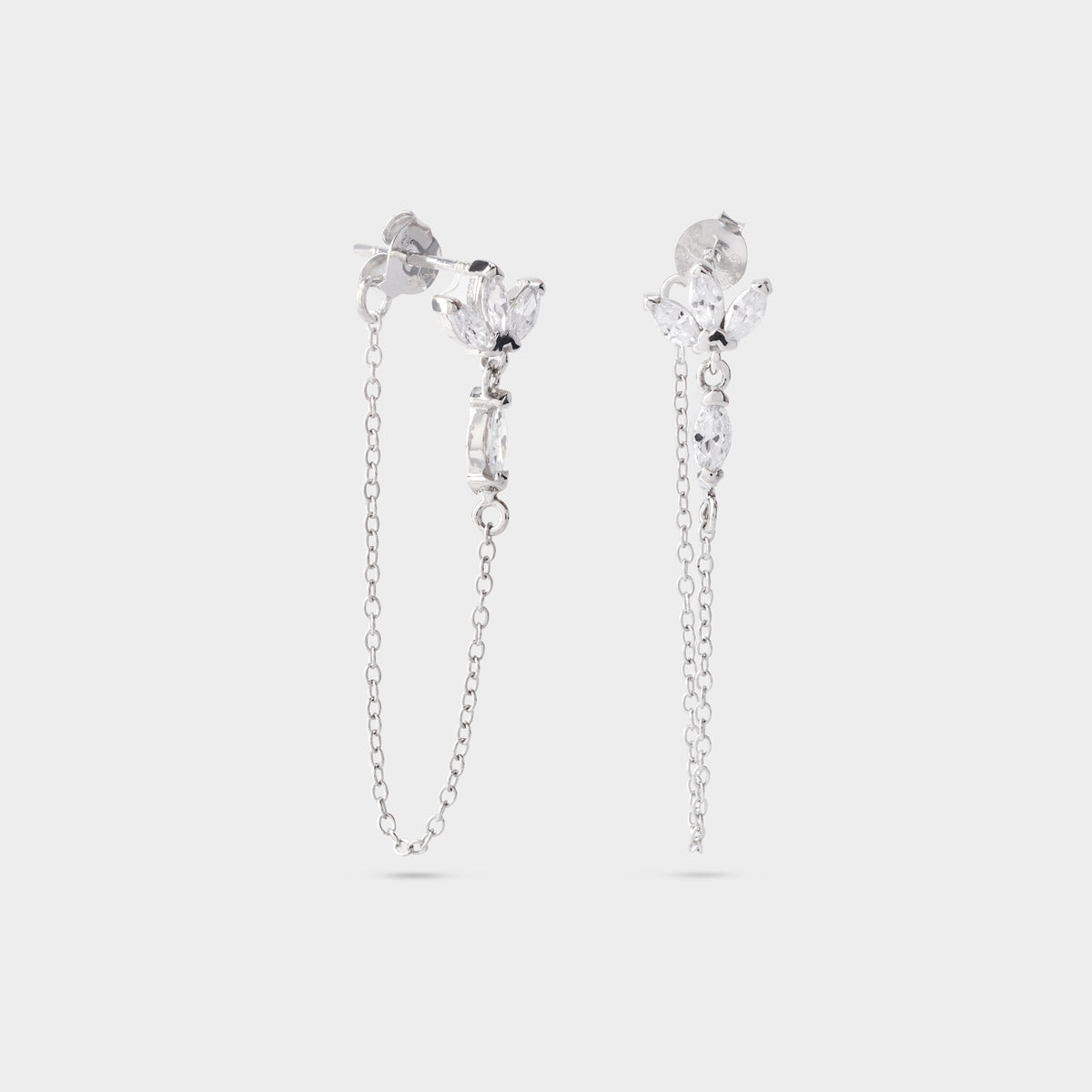 Boucles d'oreilles Eventail sur chaîne argent