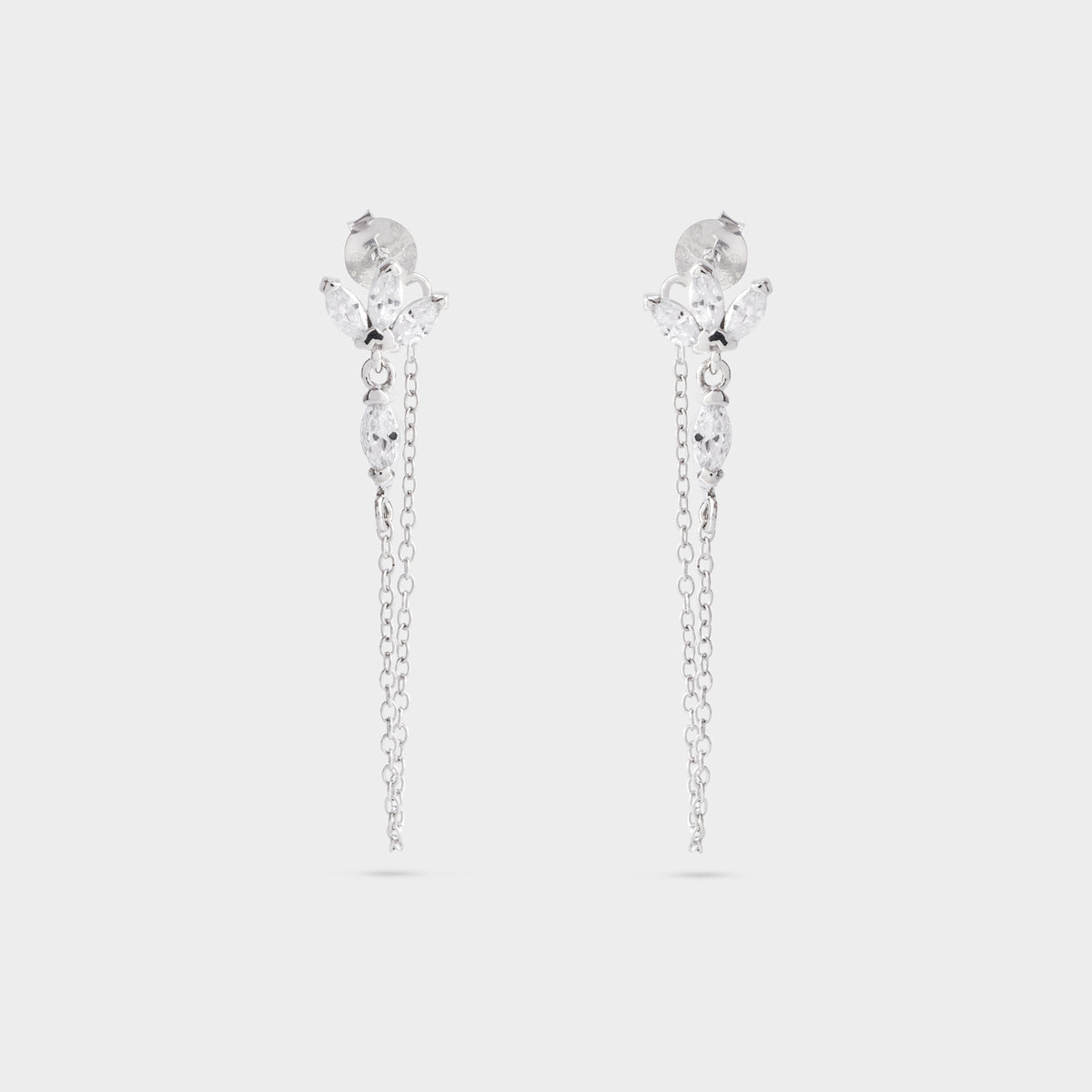 Boucles d'oreilles Eventail sur chaîne argent