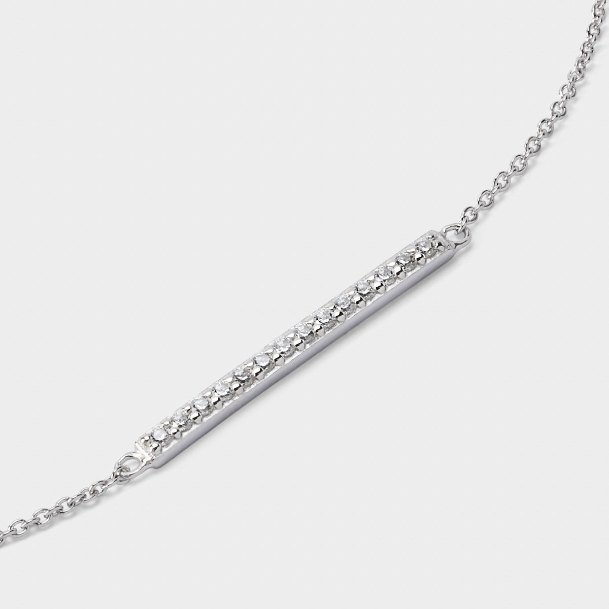 Bracelet chaîne barrette pavée argent