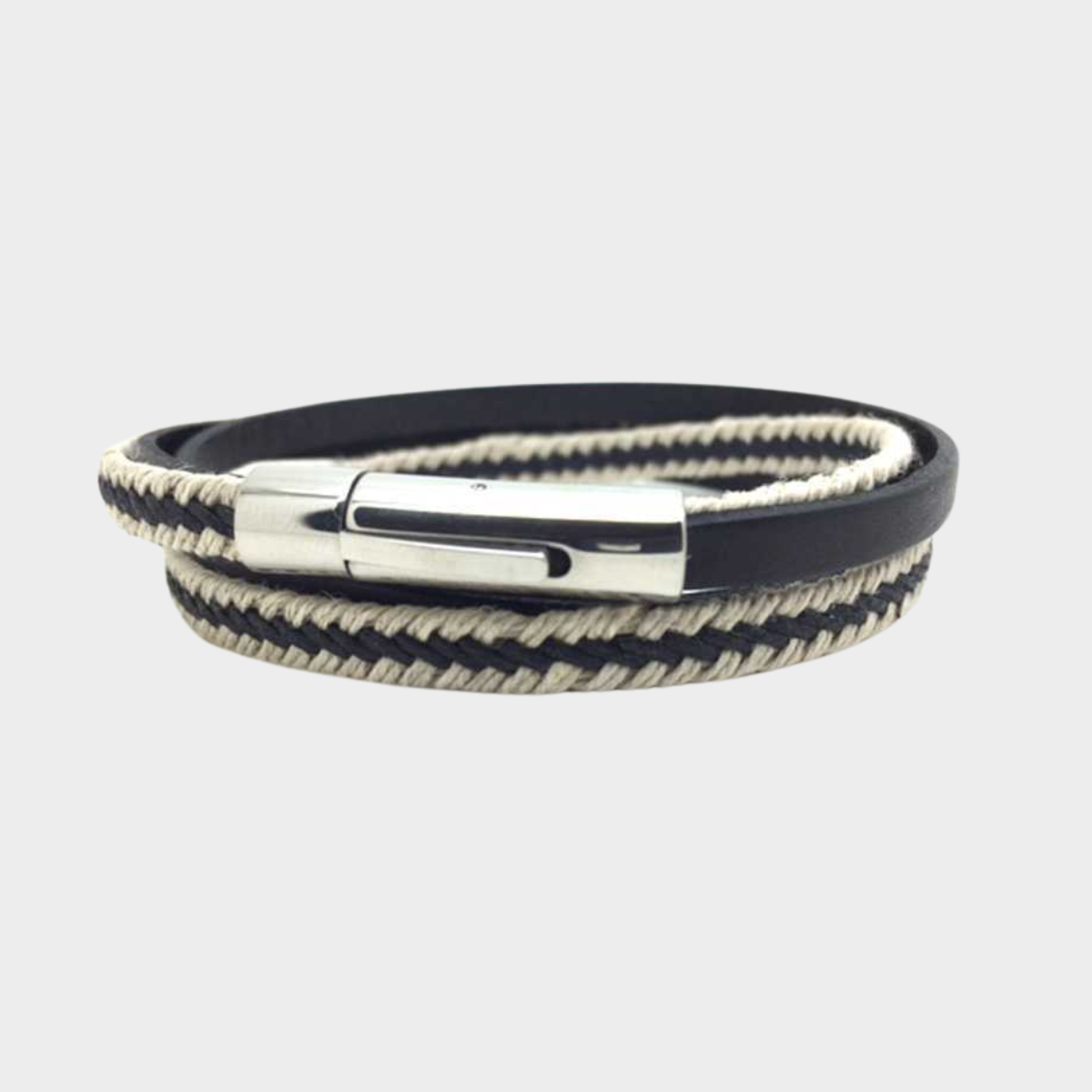 Le Nautic en cuir véritable noir, tresse noire et beige