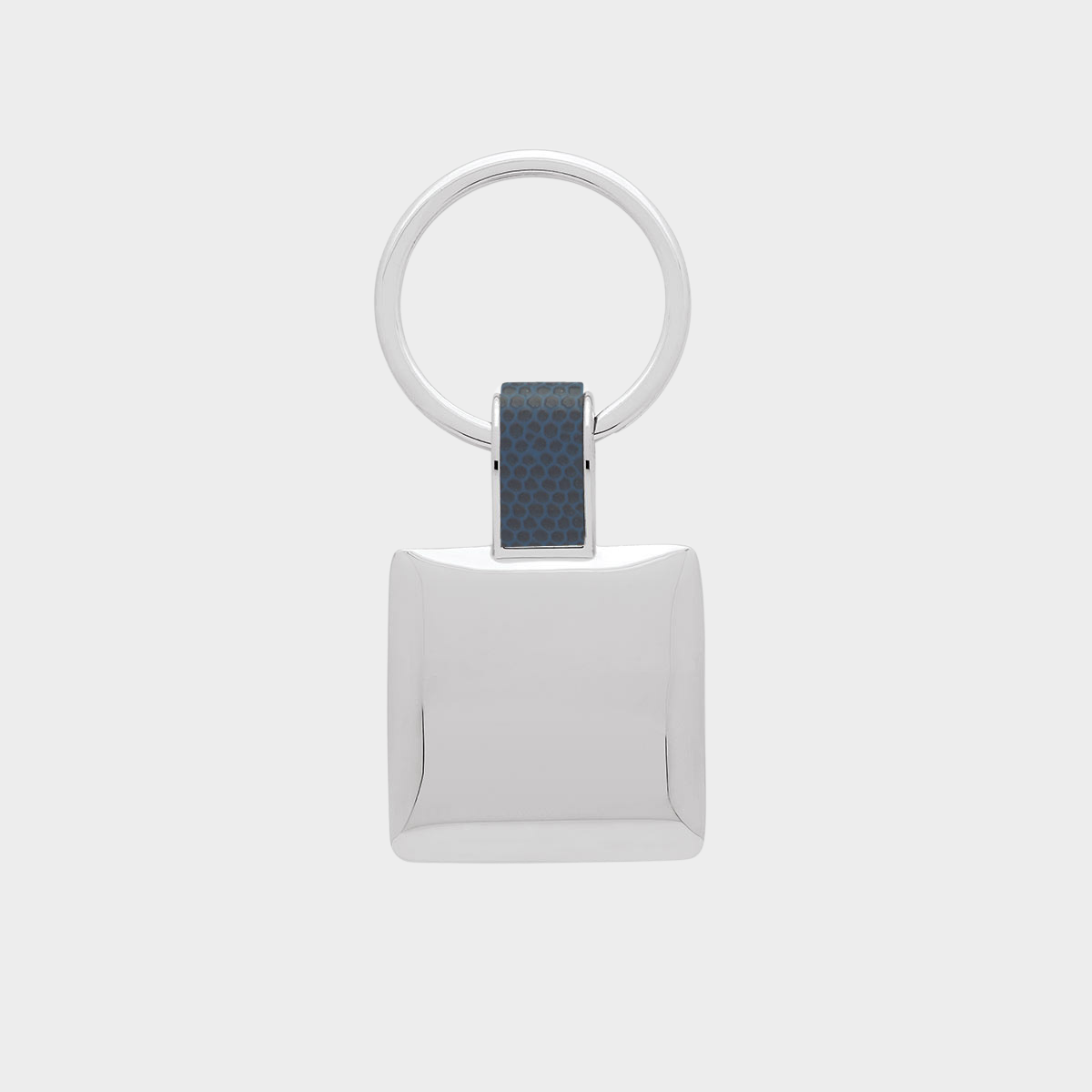 Porte-clés acier et cuir carré bleu marine