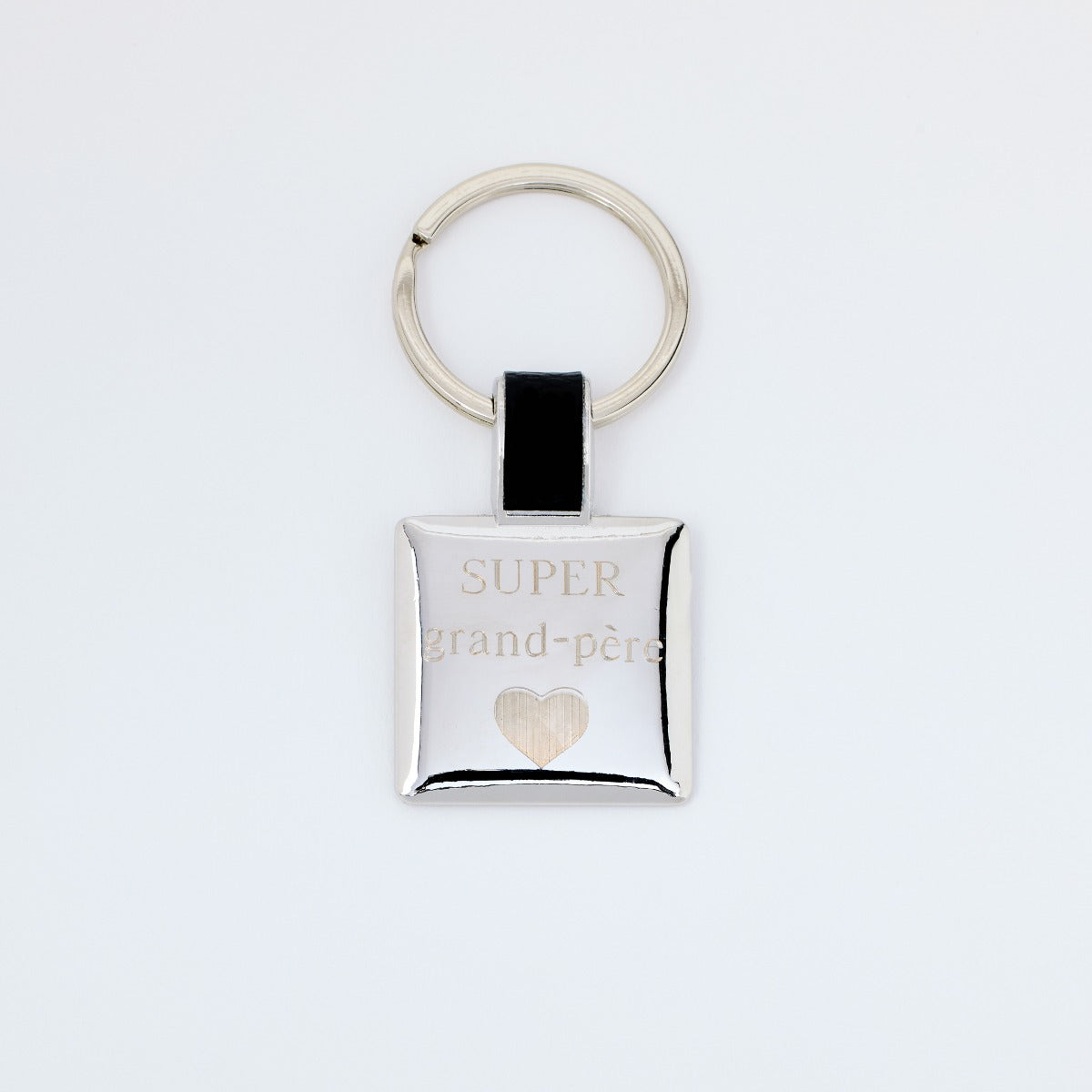 Porte-clés acier et cuir carré noir