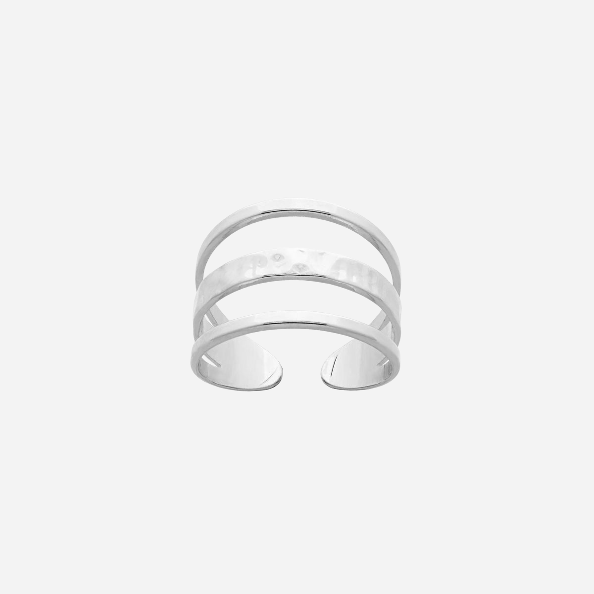 Bague 3 rangs lisses et martelé argent massif