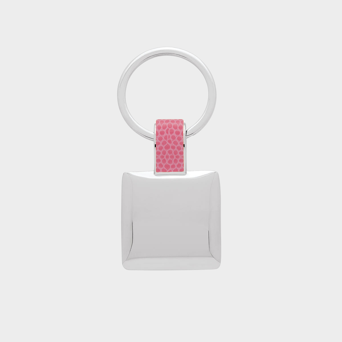 Porte-clés acier et cuir carré rose
