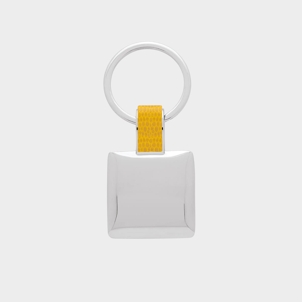 Porte-clés acier et cuir carré jaune