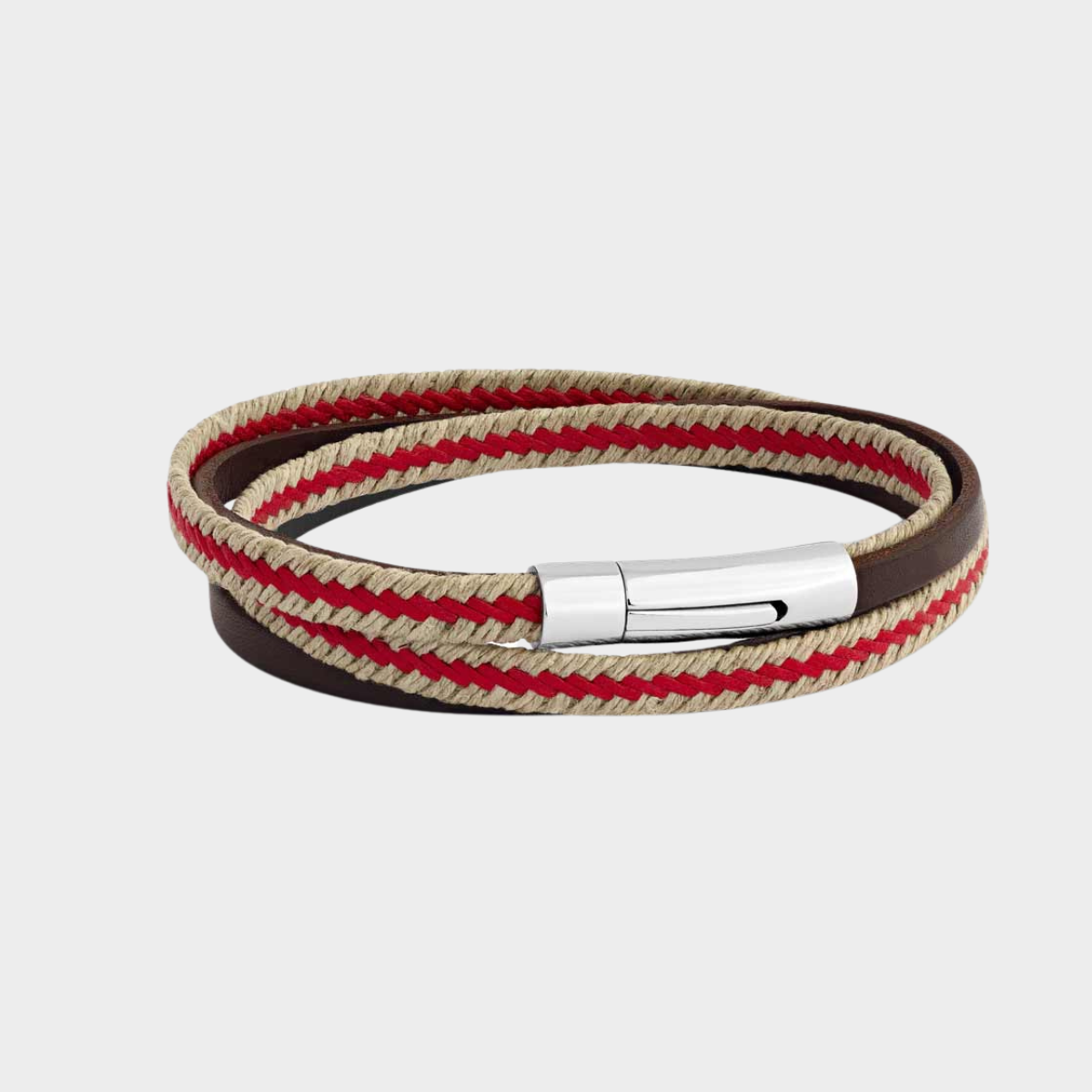 Le Nautic en cuir véritable marron, tresse rouge et beige