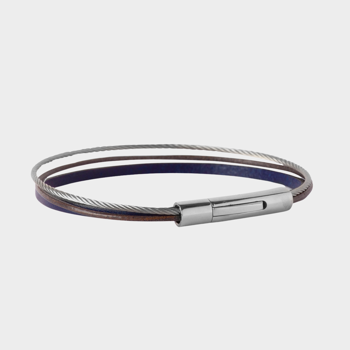 Bracelet homme trio câble et cuir bleu