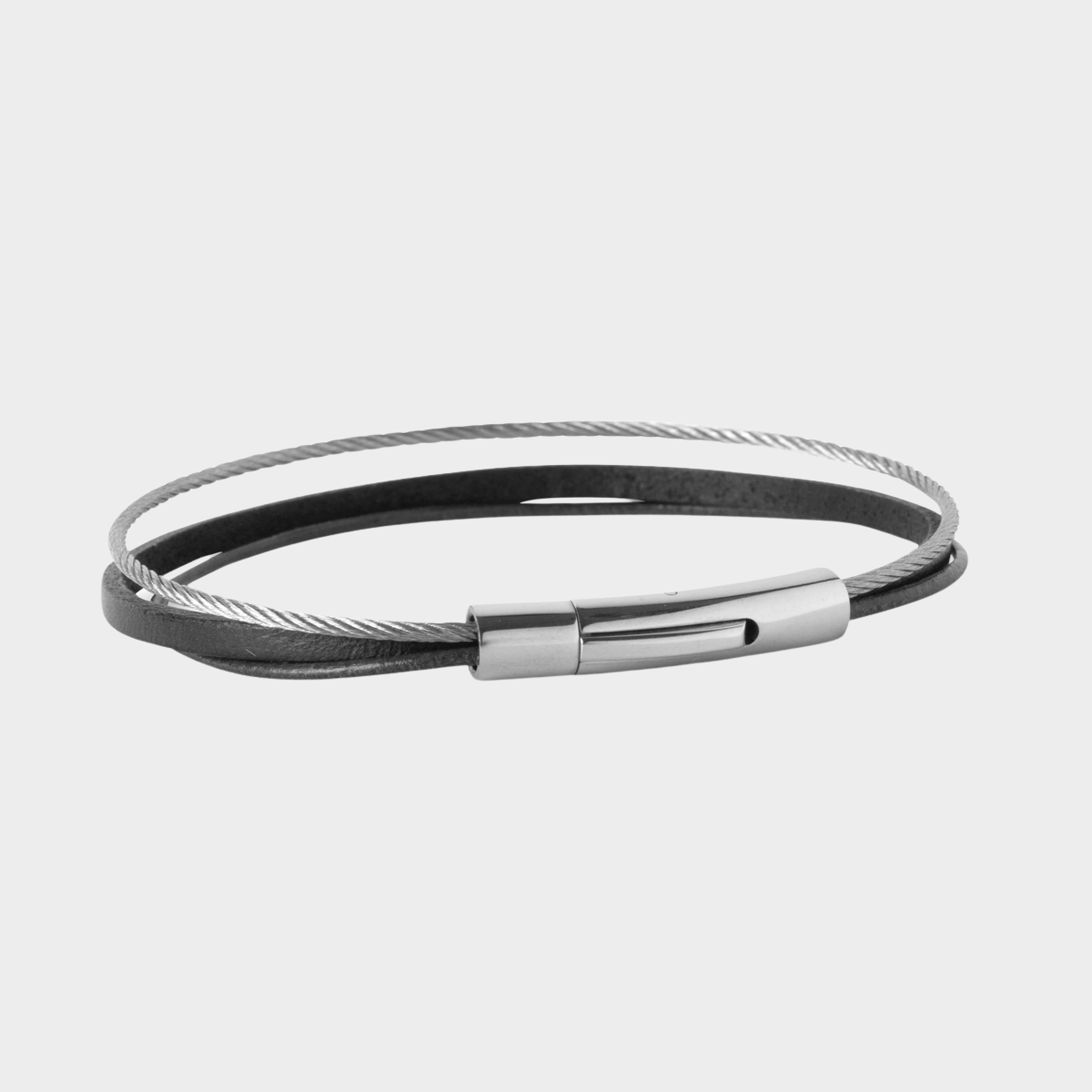 Bracelet homme trio câble et cuir noir