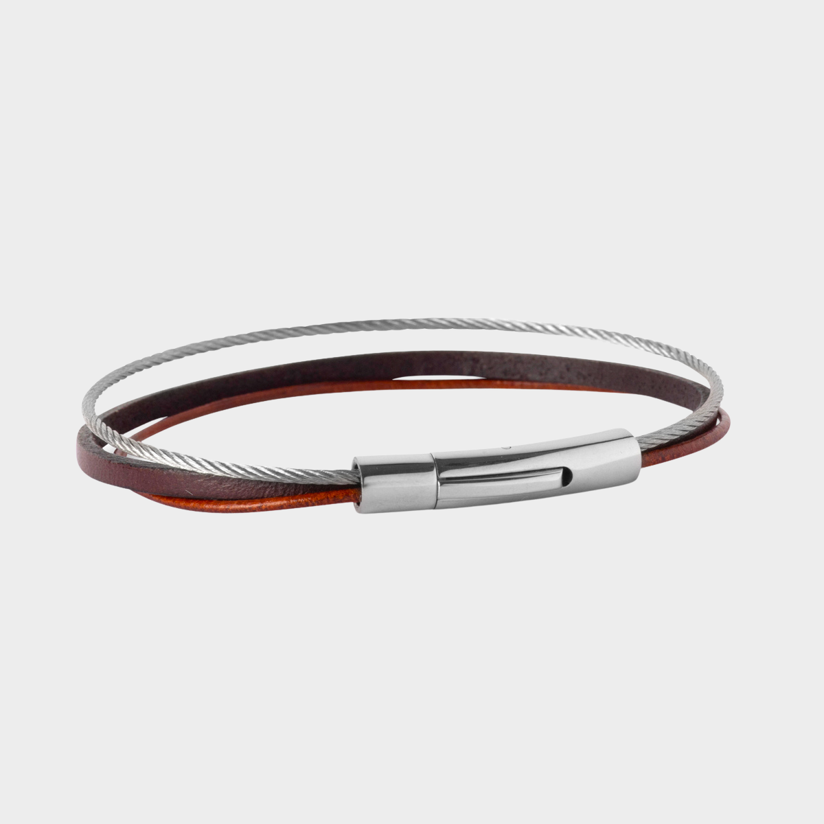 Bracelet homme trio câble et cuir chocolat