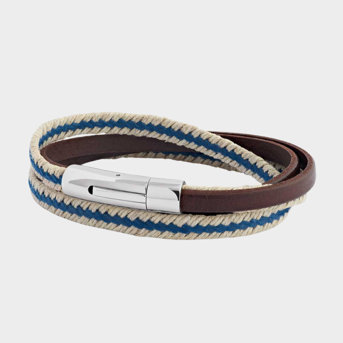 Le Nautic en cuir véritable marron, tresse marine et beige
