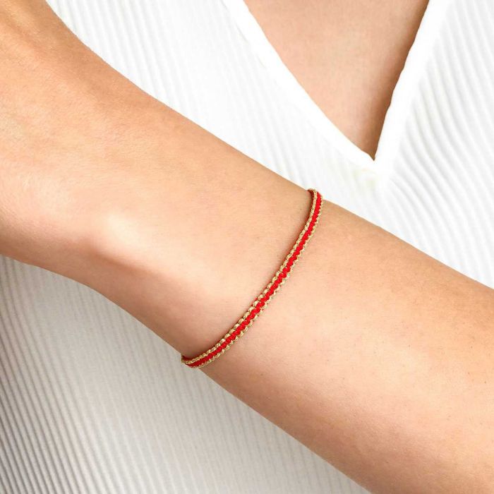 Bracelet tissé pailleté fil or et rouge