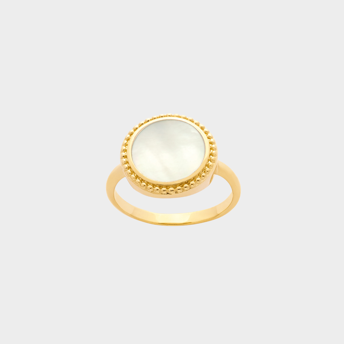 Bague nacre ronde perlée en plaqué or