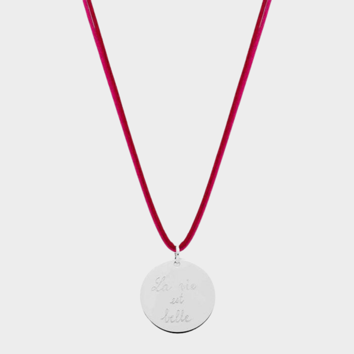 Collier grande médaille argent sur lien satin