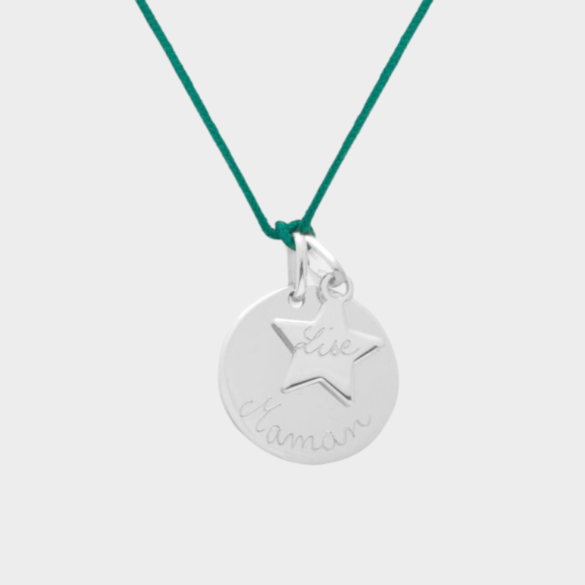Collier 1 breloque, 1 mini breloque sur lien coton argent