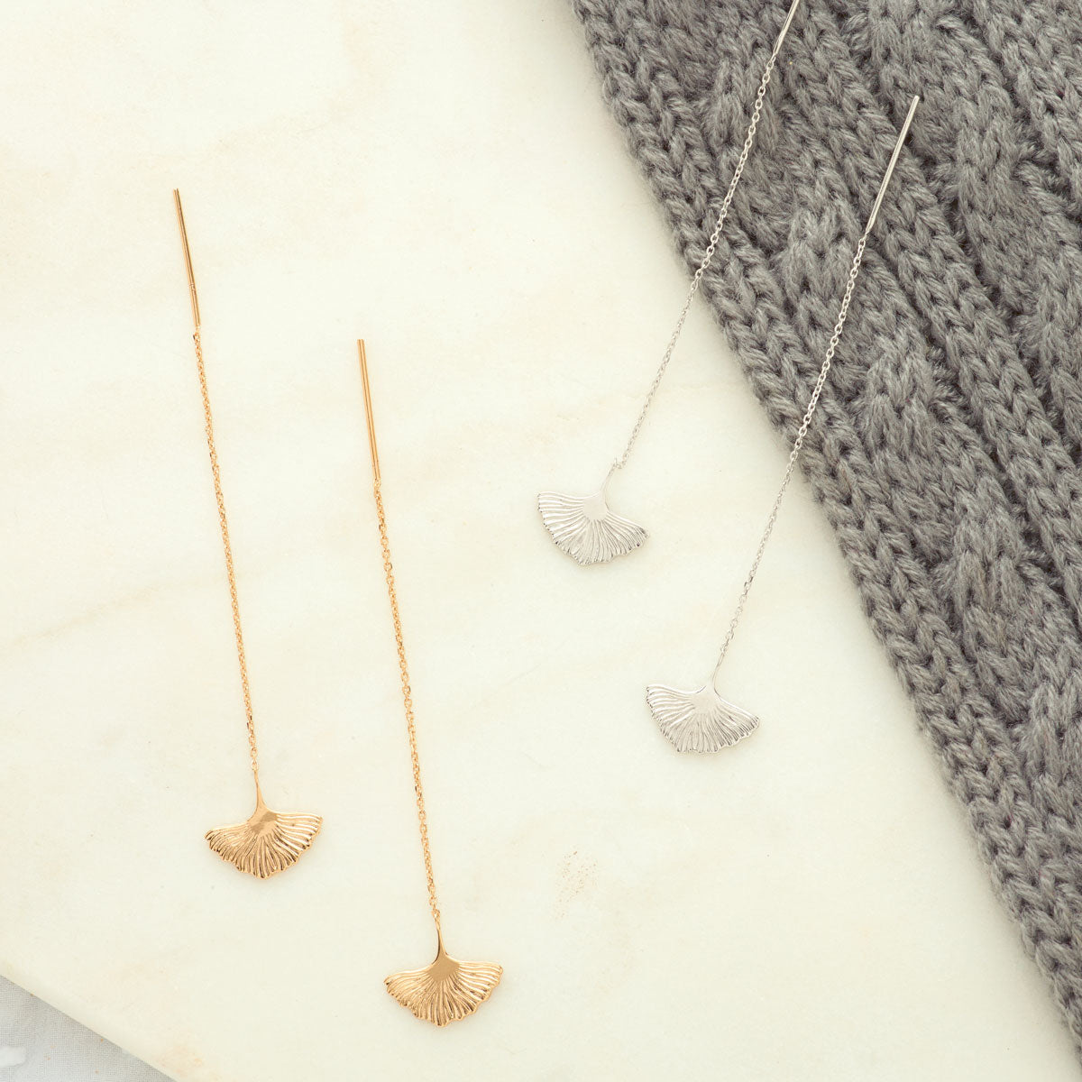 Boucles d'oreilles Papyrus sur chaîne plaqué or