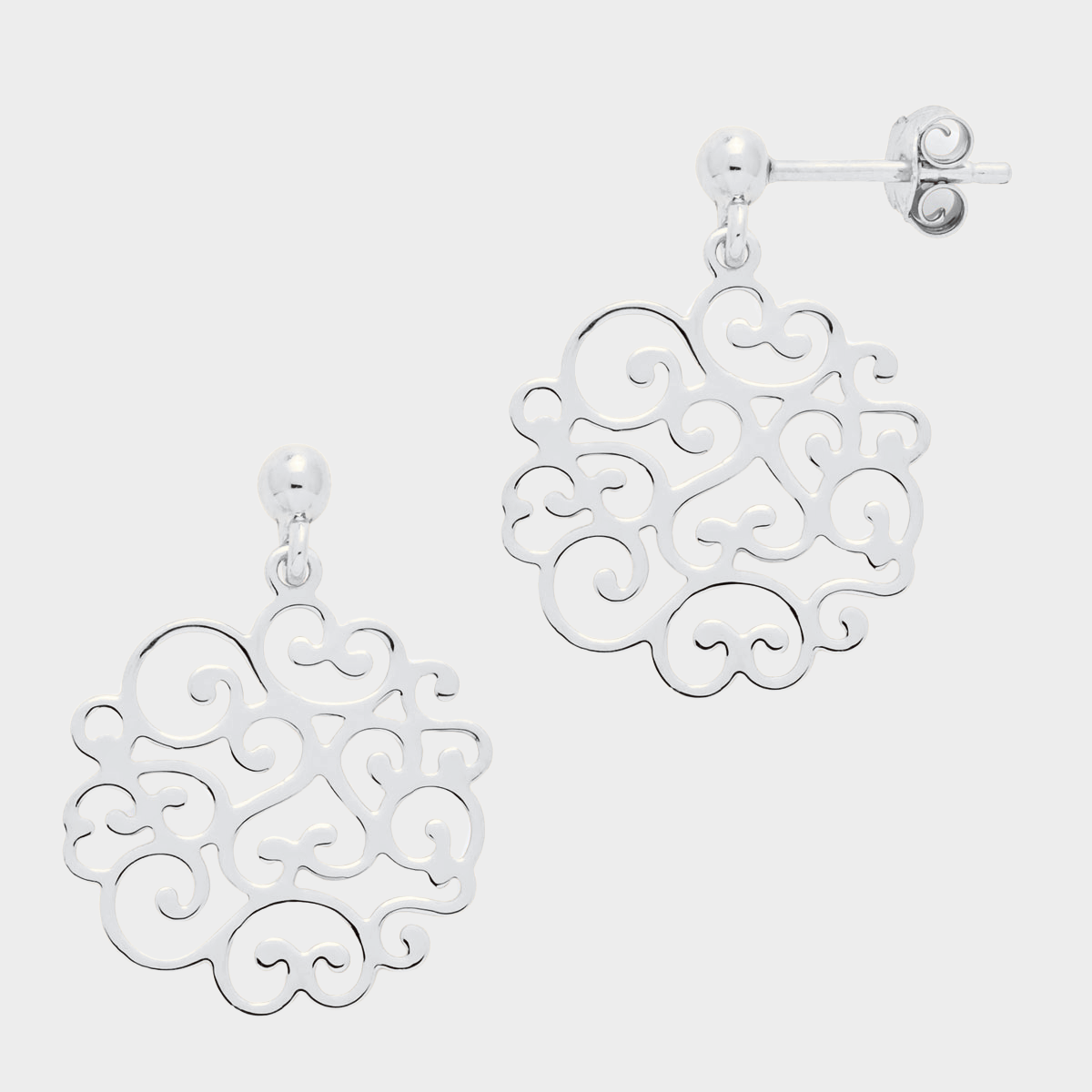 Boucles d'oreilles arabesque fine argent massif