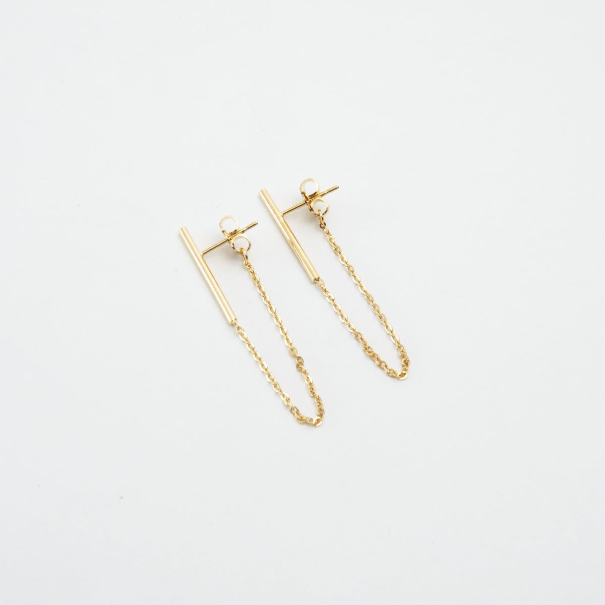 Boucles d'oreilles barre et chaînette plaqué or