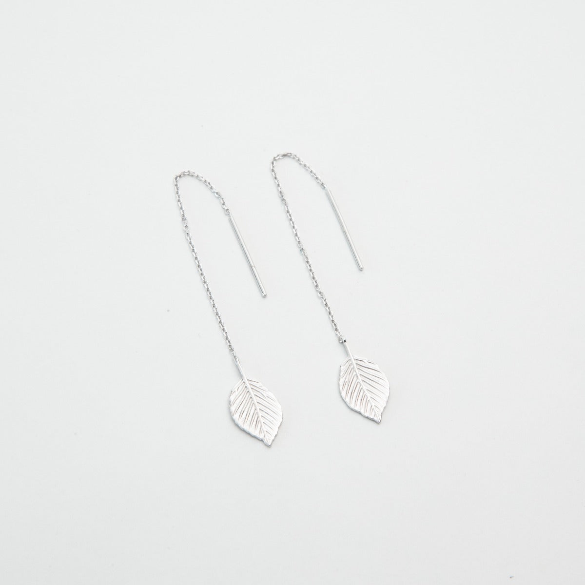 Boucles d'oreilles Feuille sur chaîne Argent massif