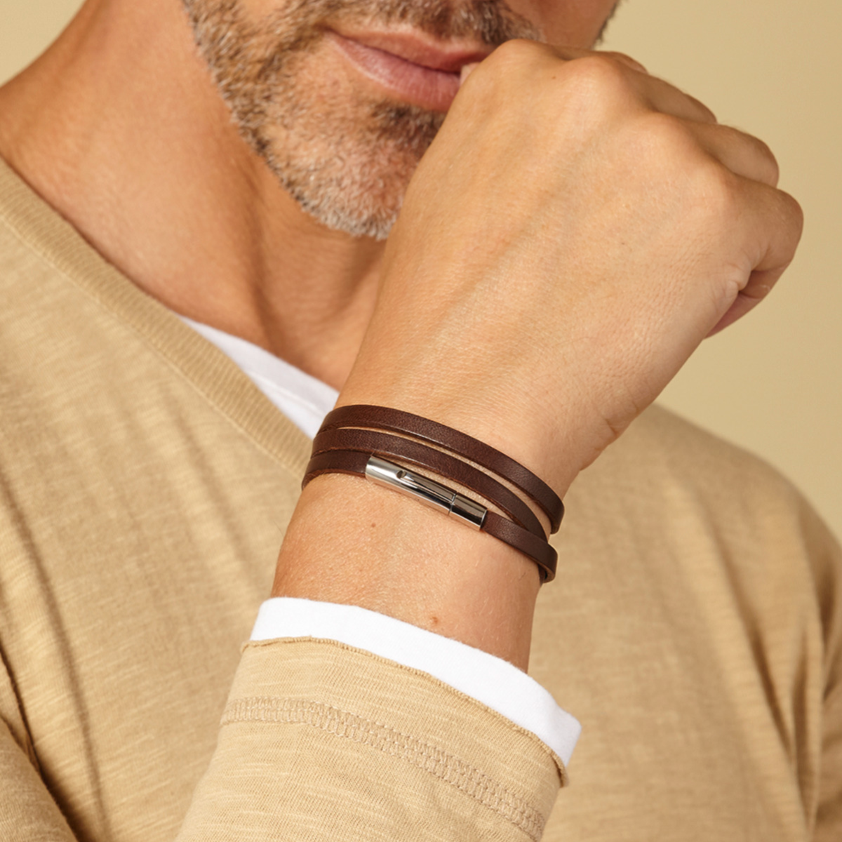 Bracelet classic triple pour homme chocolat