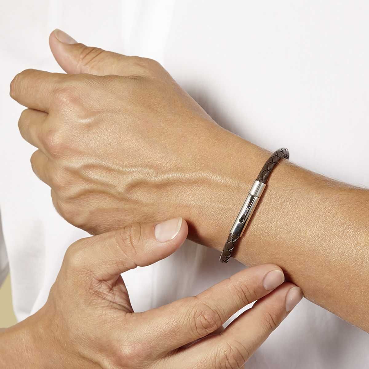 Bracelet cuir torsadé marron pour homme