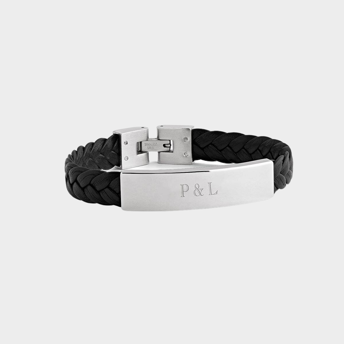 Bracelet cuir tressé et plaque noir