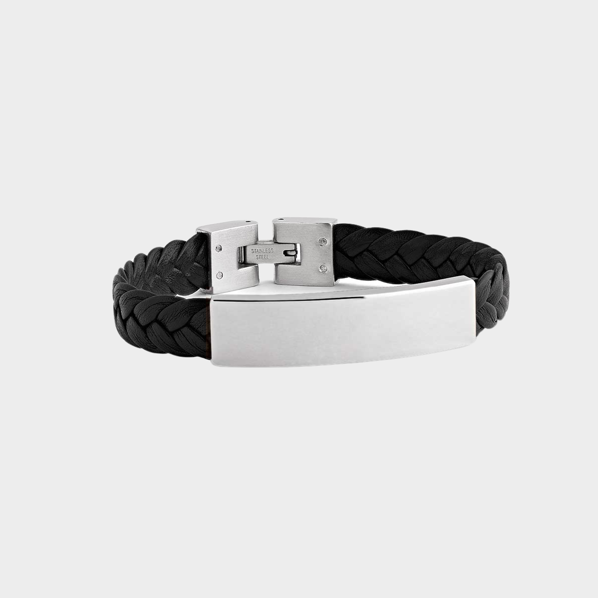 Bracelet cuir tressé et plaque noir