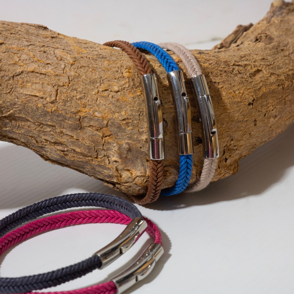 Bracelet discret acier et coton pour homme