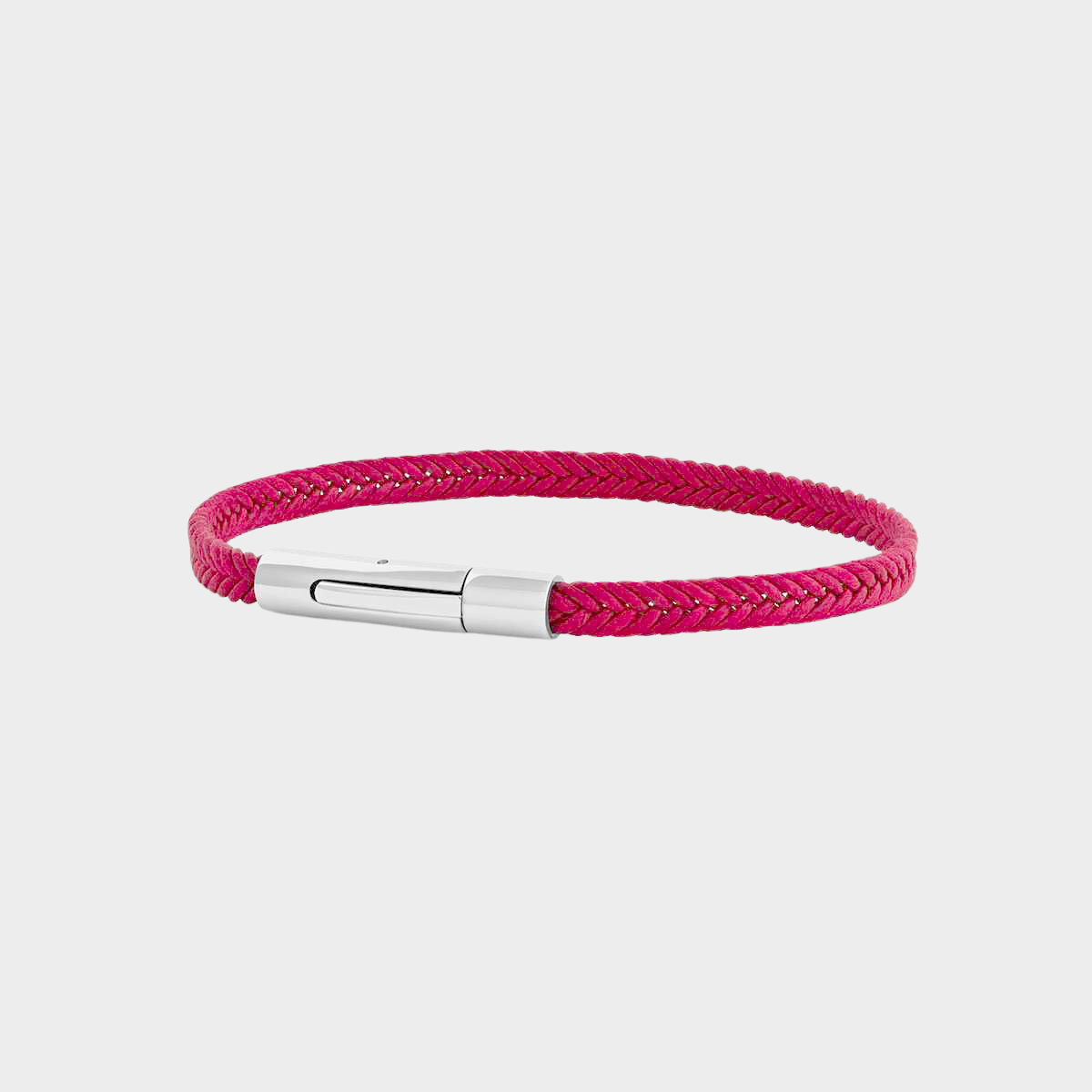 Bracelet discret acier et coton fuchsia pour homme