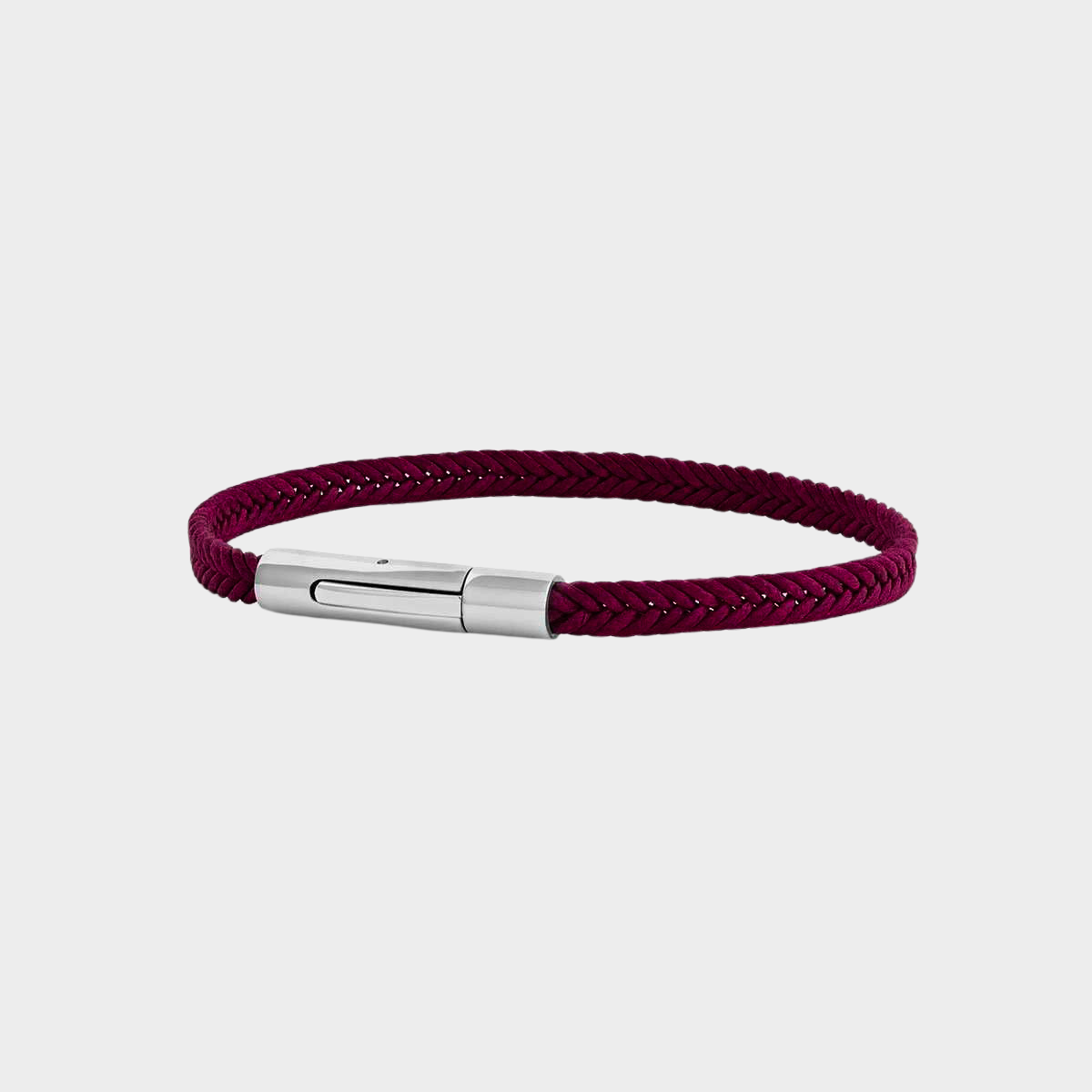 Bracelet discret acier et coton lie de vin pour homme
