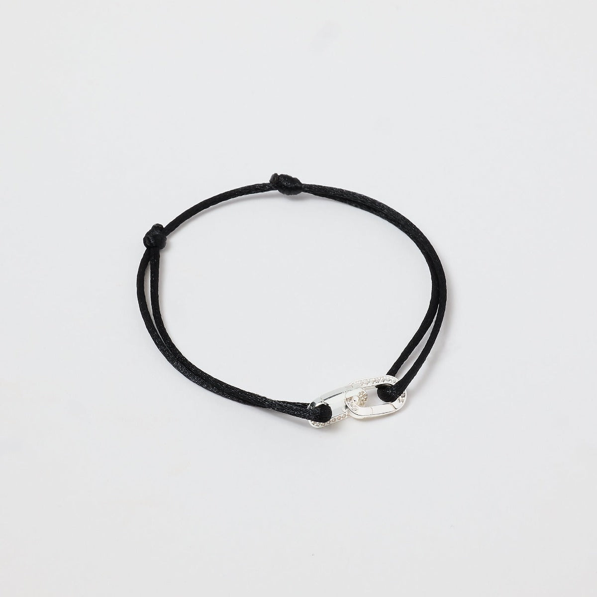 Bracelet duo Smile ovale argent massif et zircons sur lien satin