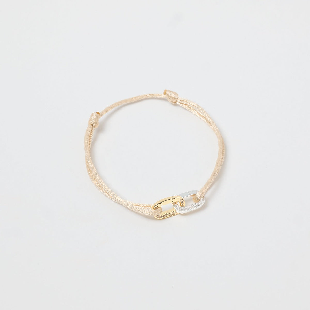 Bracelet duo Smile ovale plaqué or, argent et zircons sur lien satin