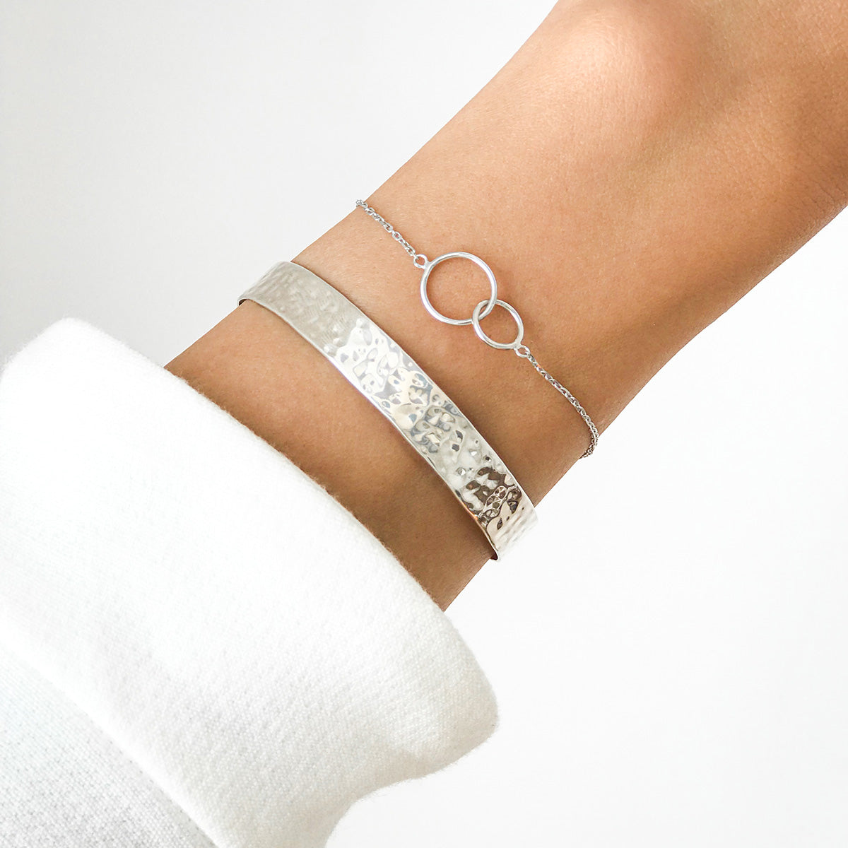Bracelet duo d'anneaux argent massif