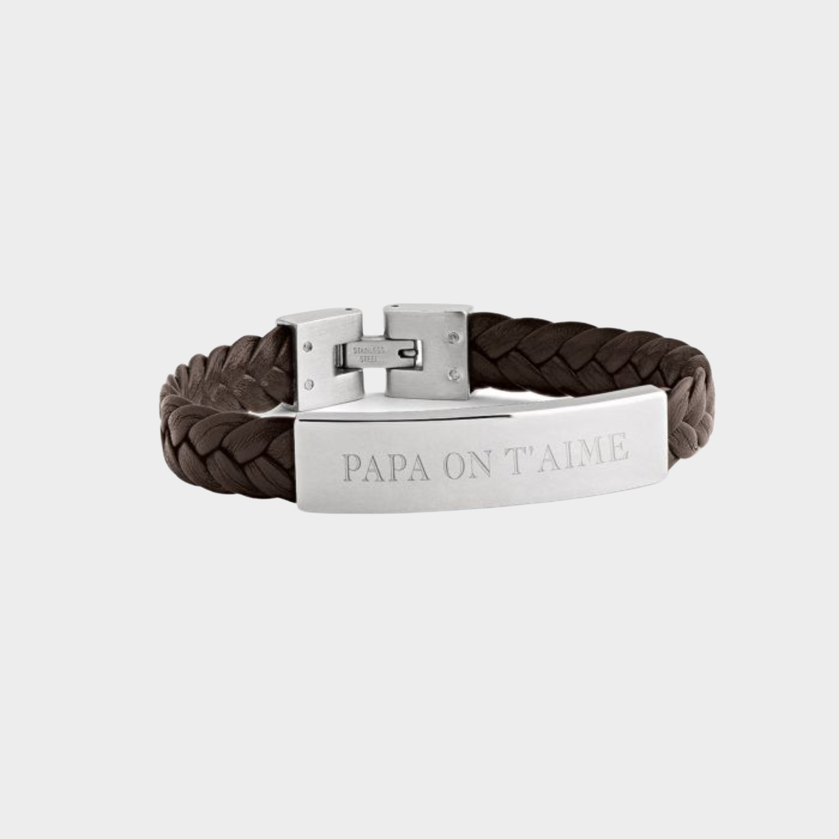Bracelet cuir tressé et plaque marron