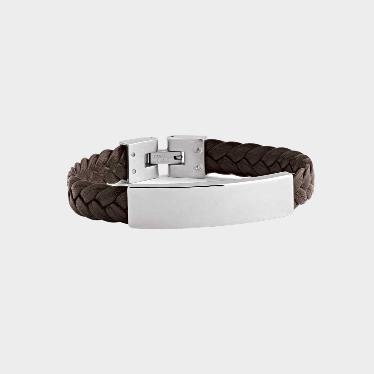 Bracelet cuir tressé et plaque marron
