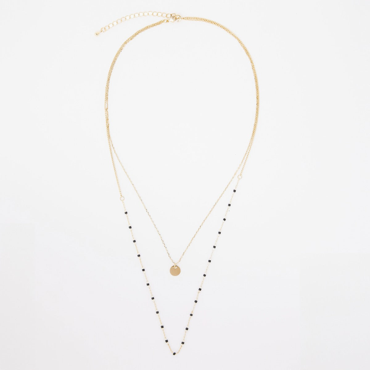 Collier duo Mahos noir et rond plaqué or