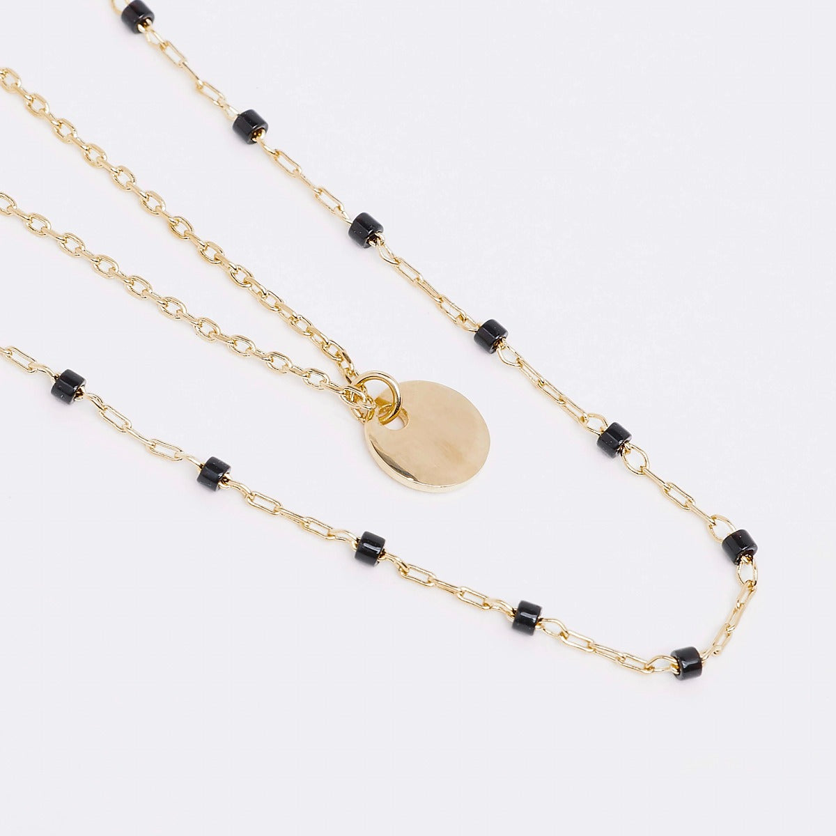 Collier duo Mahos noir et rond plaqué or