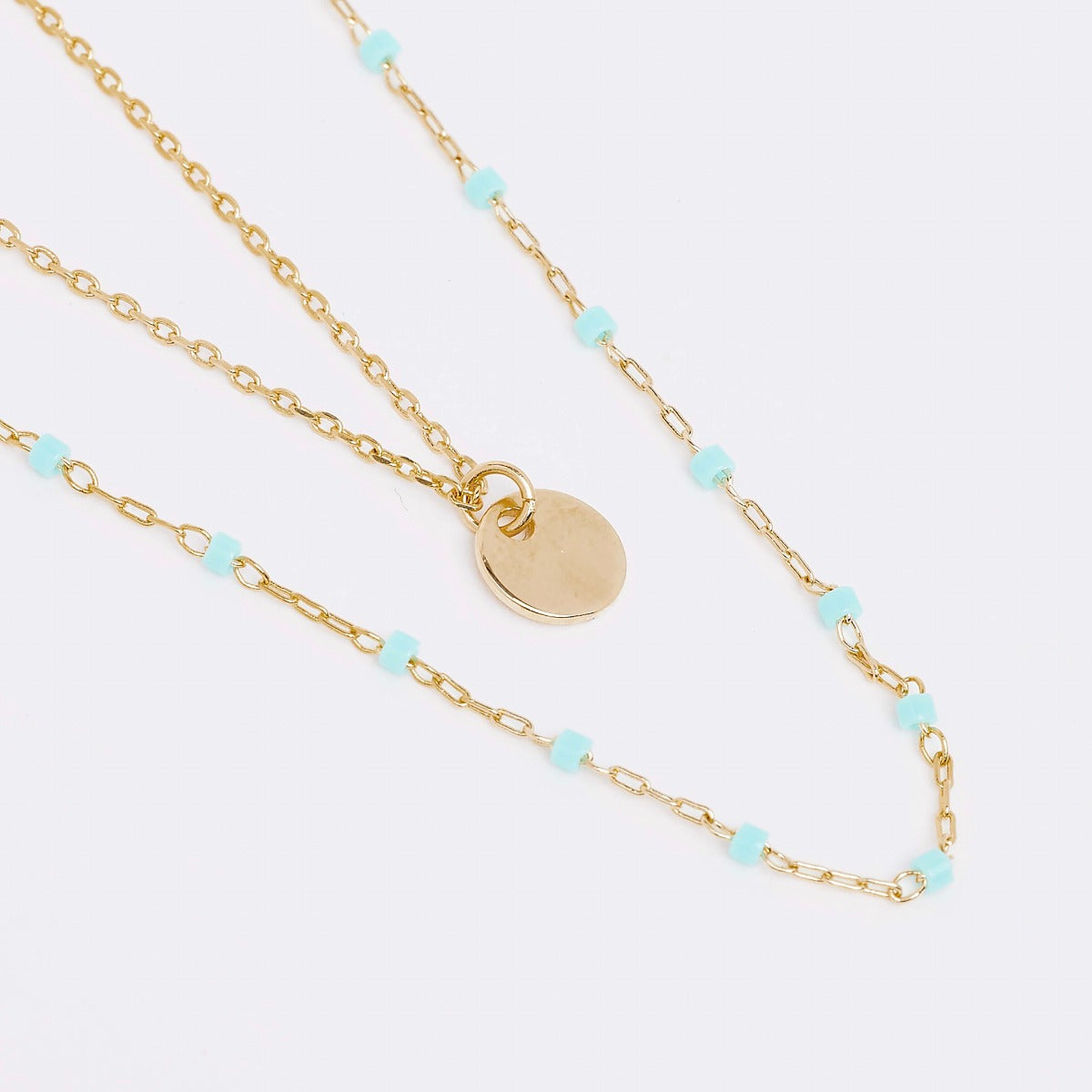 Collier duo Mahos vert et rond Plaqué Or