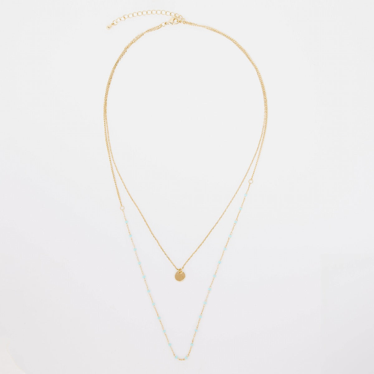 Collier duo Mahos vert et rond plaqué or