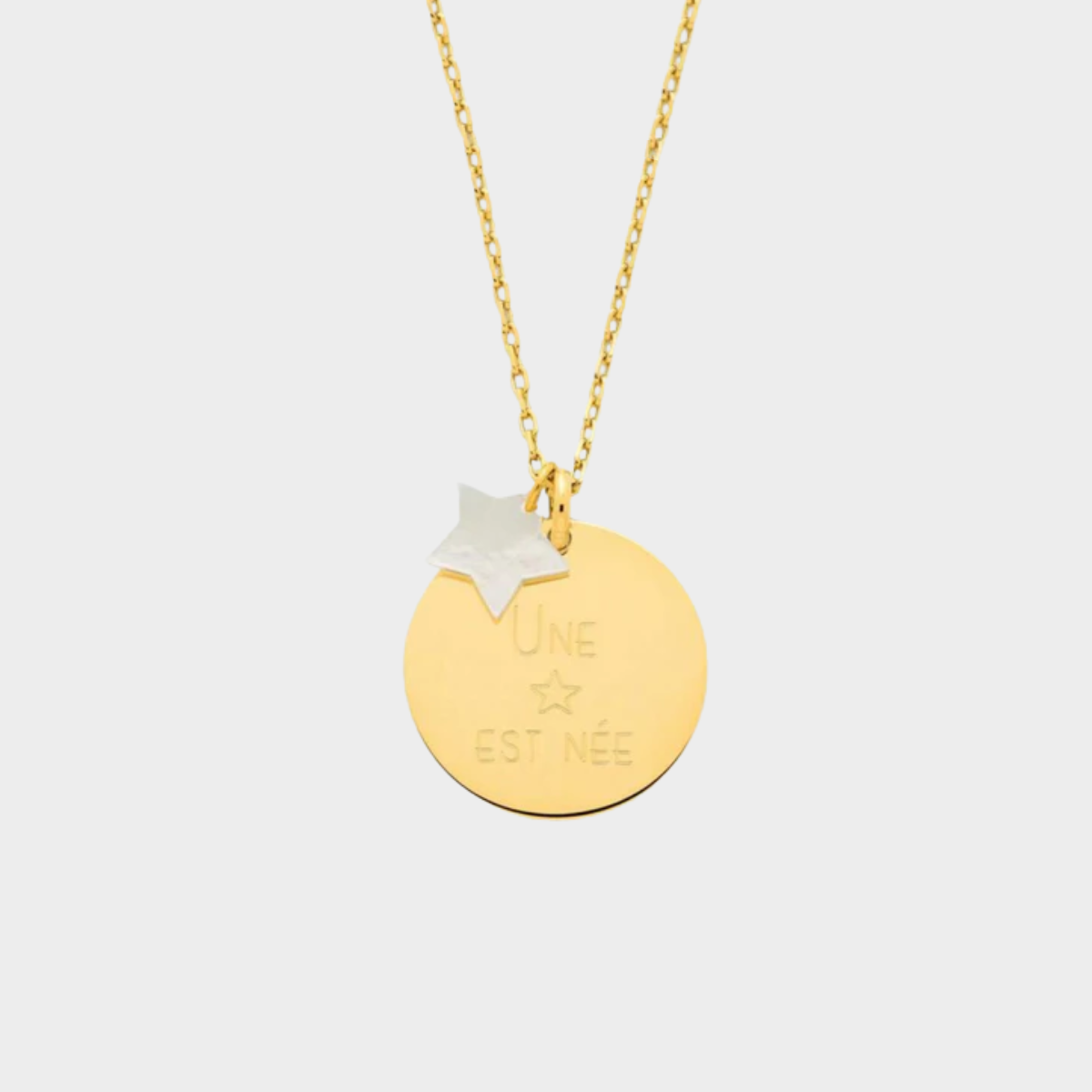 Collier grande médaille et nacre fine plaqué or