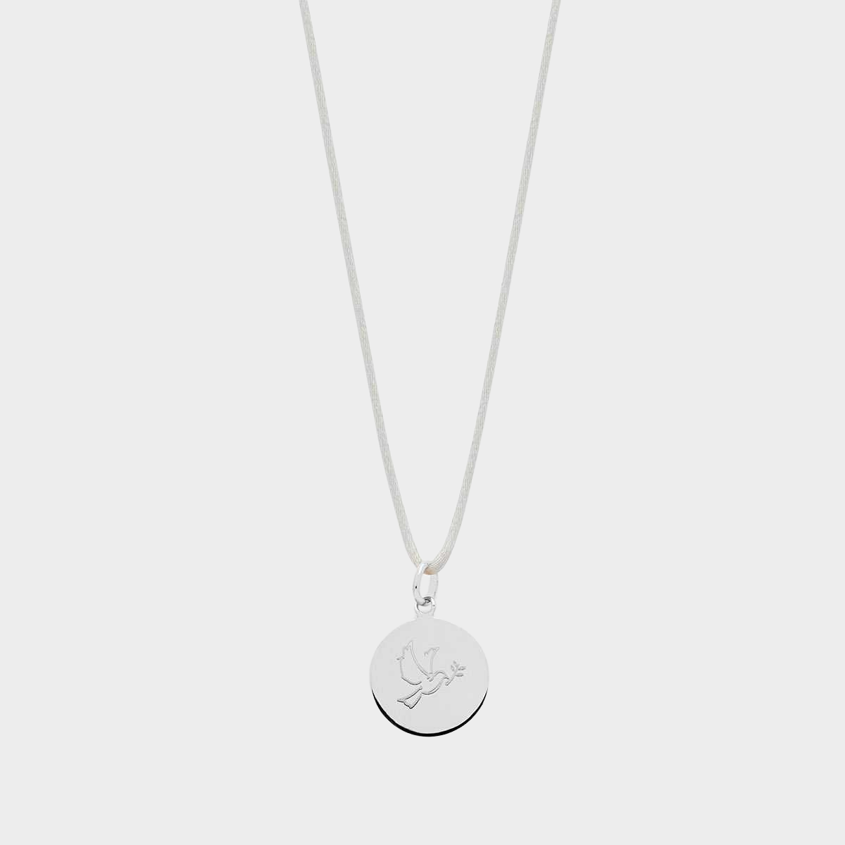 Collier petite médaille dessin et prénom sur lien satin argent