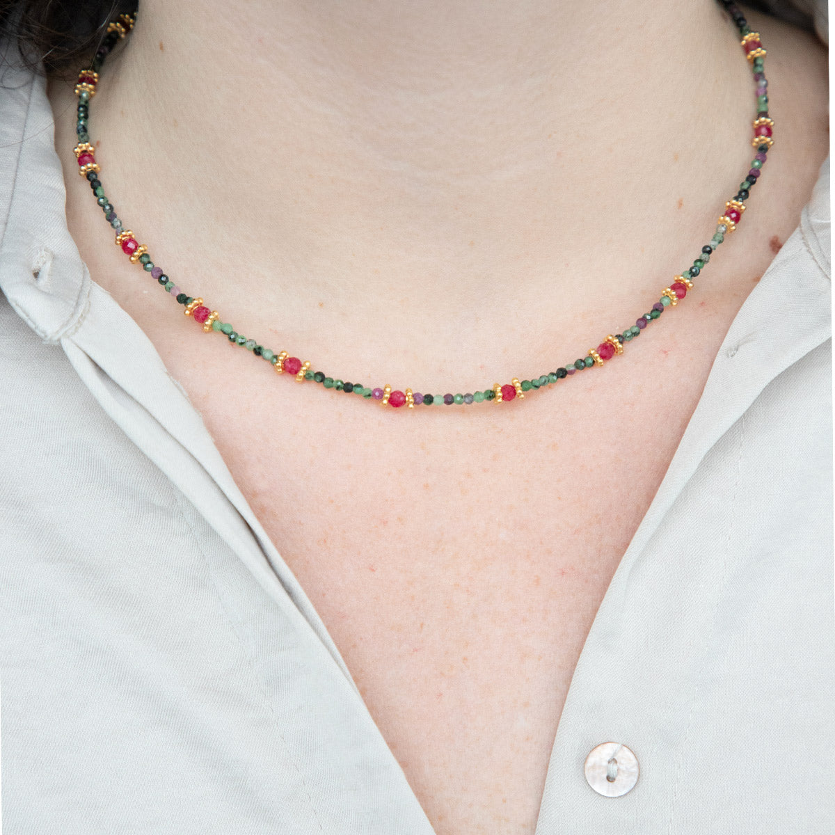 Collier Shakra Jade (rose) et zoïsite