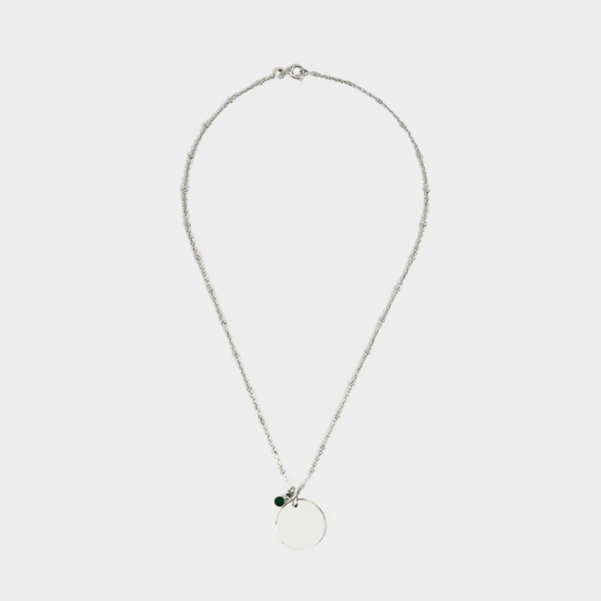 Collier rond plat et pierre de naissance sur chaîne perlée argent