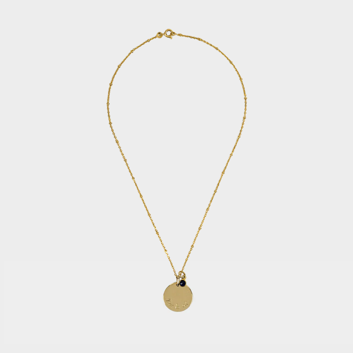 Collier rond plat et pierre de naissance sur chaîne perlée plaqué or