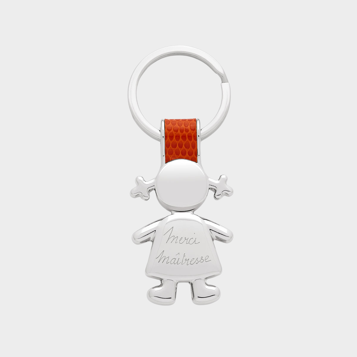 Porte clé acier et cuir fille rouge
