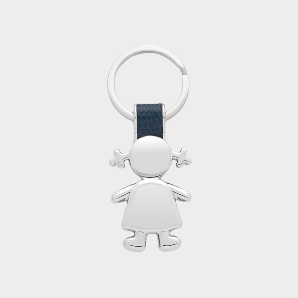 Porte-clés acier et cuir fille bleu marine