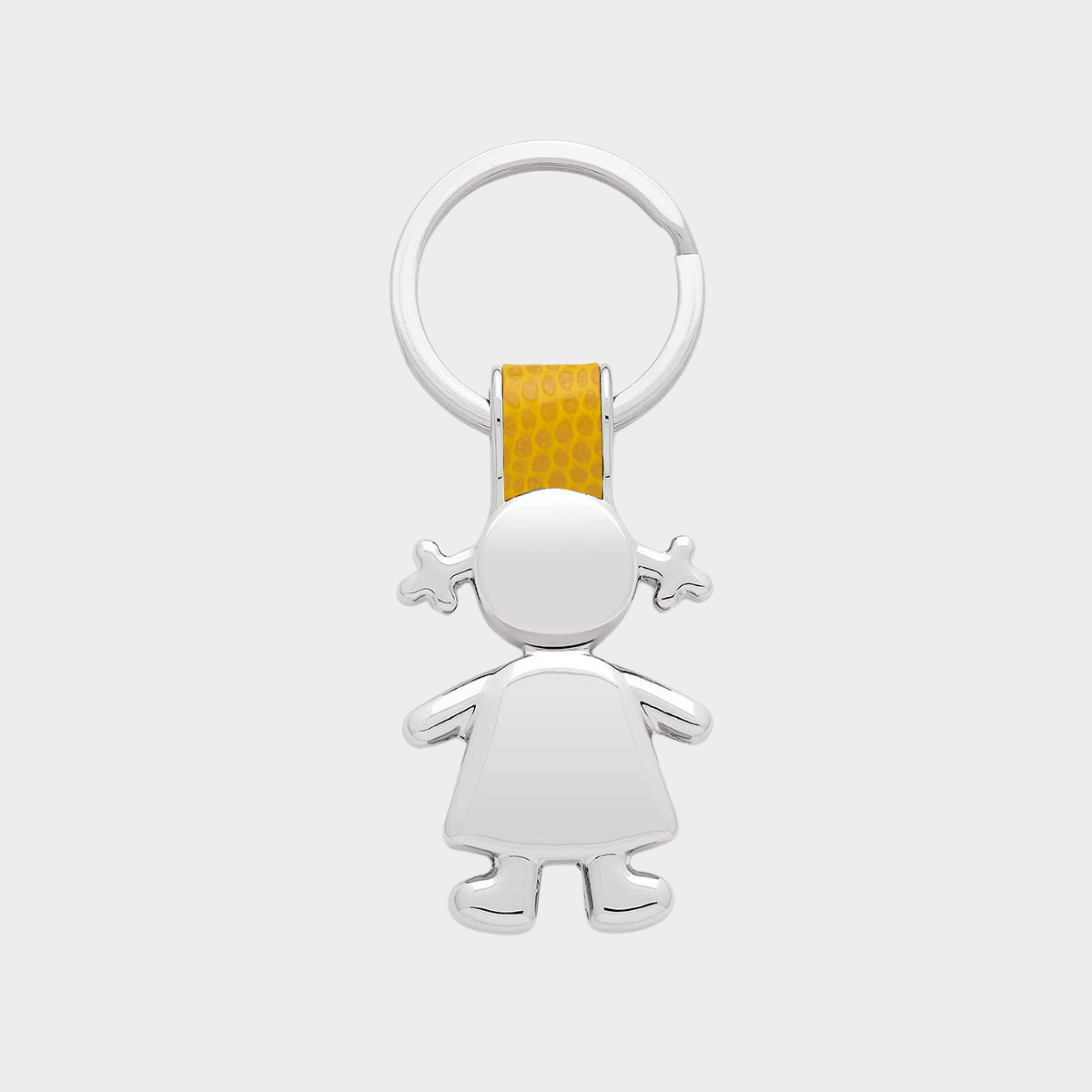 Porte-clés acier et cuir fille jaune